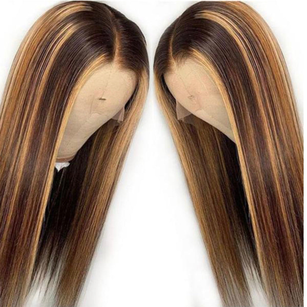13*4 HD/Transparent Straight Brown Highlights Human Hair Wigs Lace Front Wig